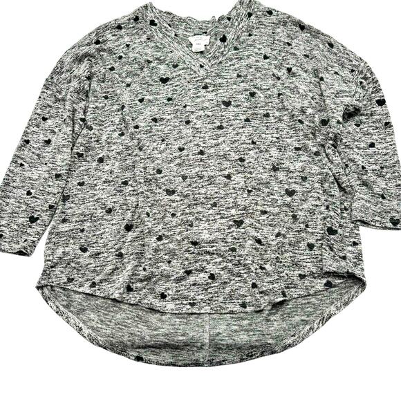 FOR THE REPUBLIC Women's 1X Gray Heart 3/4 Sleeve Tunic Top Shirt Sweater V-neck - Picture 2 of 8
